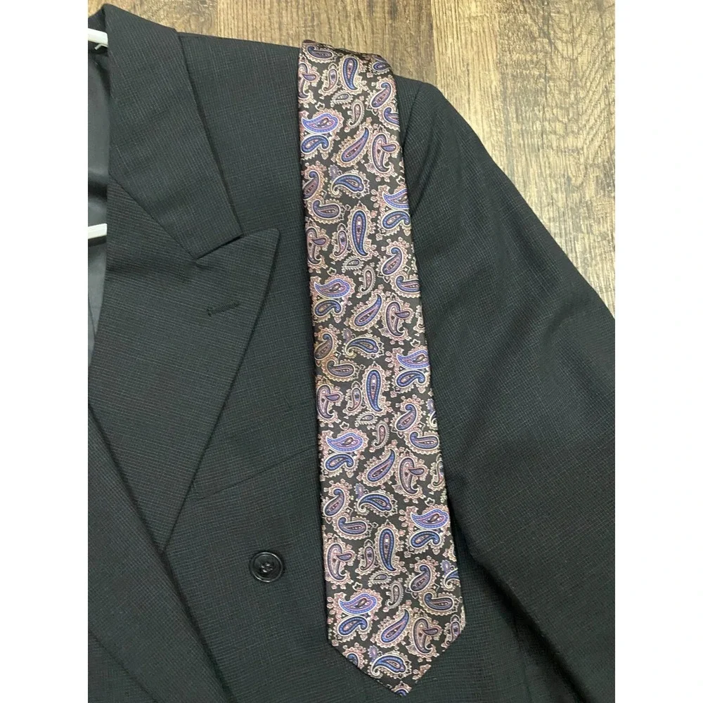 Vintage Etienne Aigner Men's Neck Tie Silk Bold Black Blue Paisley Formal Dress - Picture 5 of 5